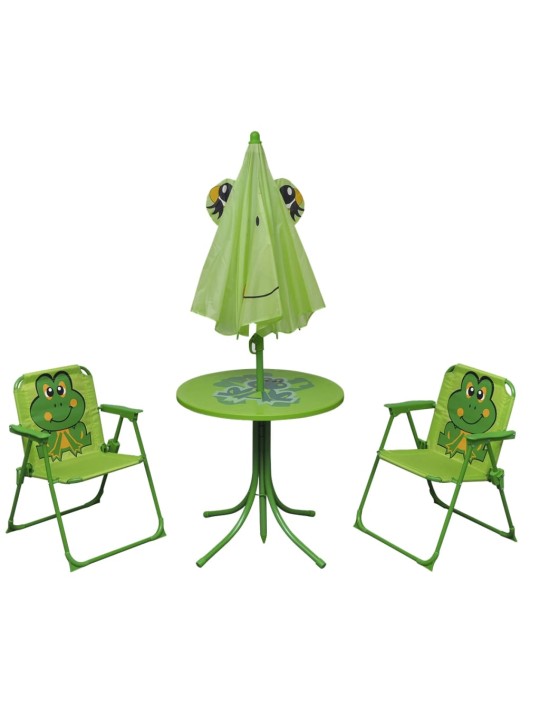 3dílný dětský zahradní bistro set se slunečníkem zelený