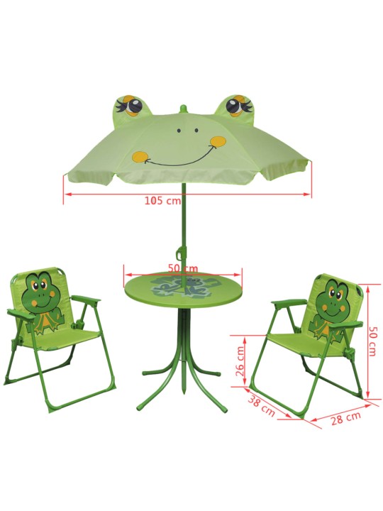 3dílný dětský zahradní bistro set se slunečníkem zelený