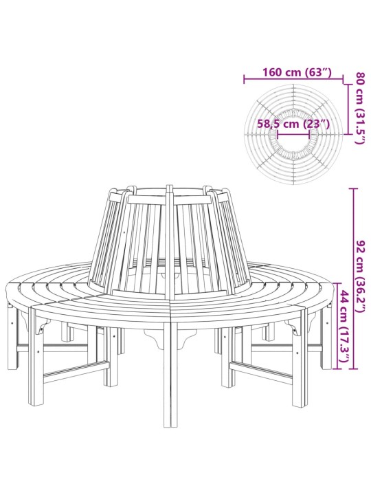 Lavice kolem stromu ø 160 cm dřevěná