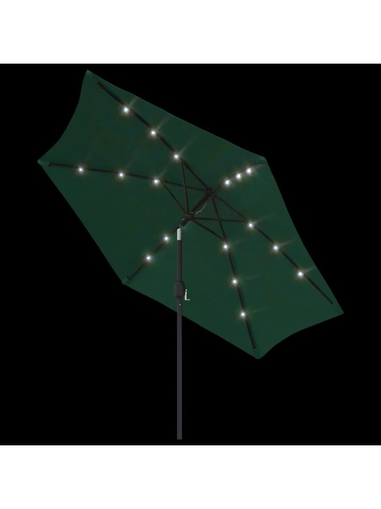 Boční zahradní slunečník s LED 3 m zelený