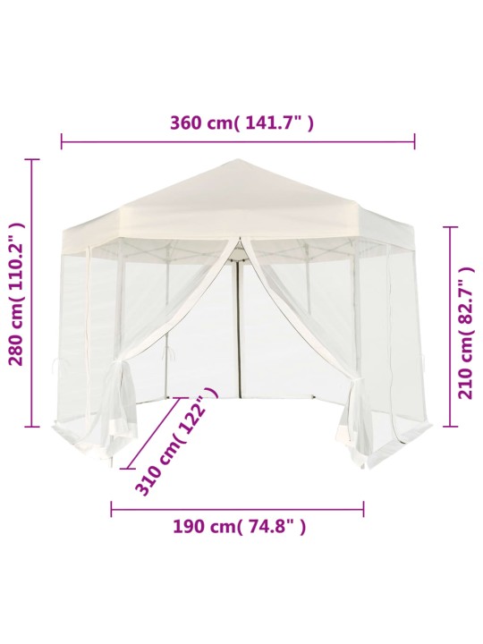 Šestiúhelníkový party stan s 6 stěnami krémově bílý 3,6 x 3,1 m