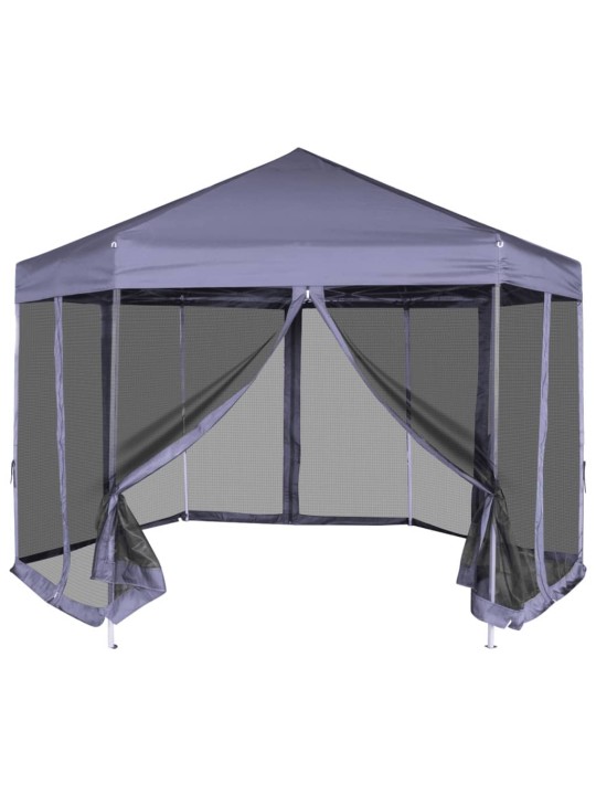 Šestiúhelníkový party stan s 6 stěnami tmavě modrý 3,6 x 3,1 m