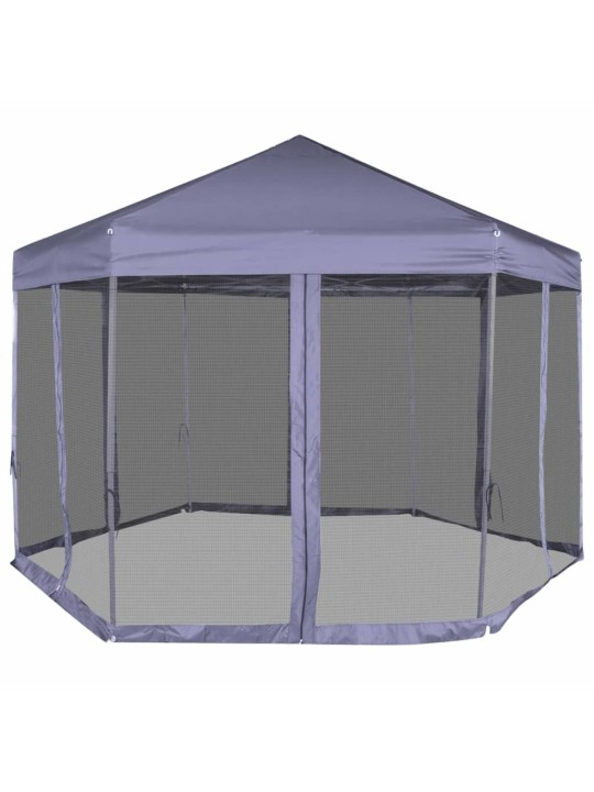 Šestiúhelníkový party stan s 6 stěnami tmavě modrý 3,6 x 3,1 m