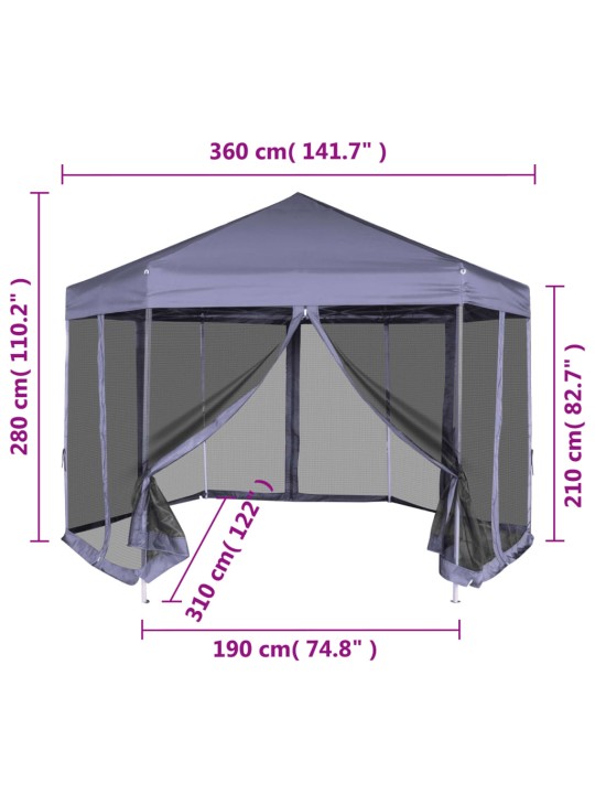 Šestiúhelníkový party stan s 6 stěnami tmavě modrý 3,6 x 3,1 m