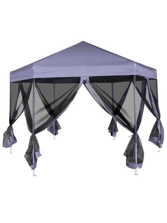 Šestiúhelníkový party stan s 6 stěnami tmavě modrý 3,6 x 3,1 m
