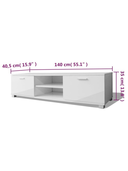 TV stolek bílý s vysokým leskem 140 x 40,5 x 35 cm