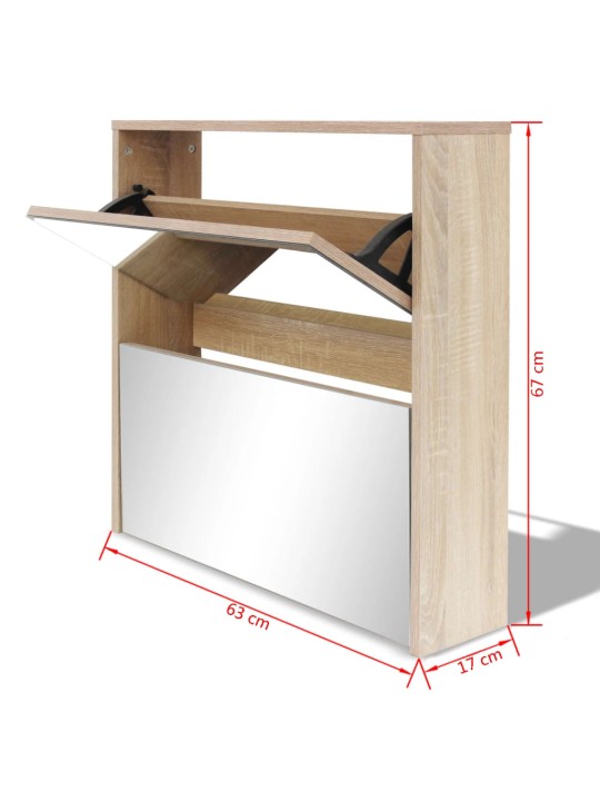 Botník dvoupatrový zrcadlo dub 63 x 17 x 67 cm