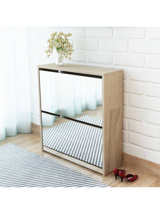 Botník dvoupatrový zrcadlo dub 63 x 17 x 67 cm