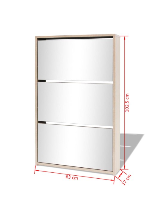 Botník třípatrový zrcadlo dub 63 x 17 x 102,5 cm
