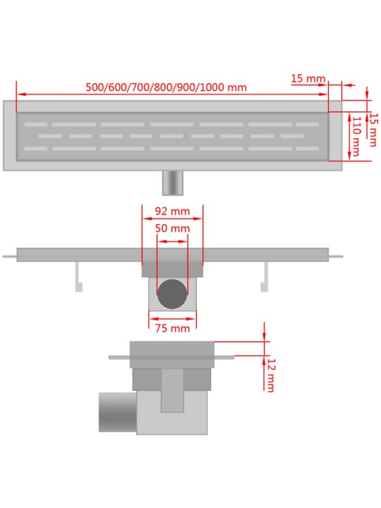 Rovný sprchový odtokový žlab bubliny 730x140 mm nerezová ocel