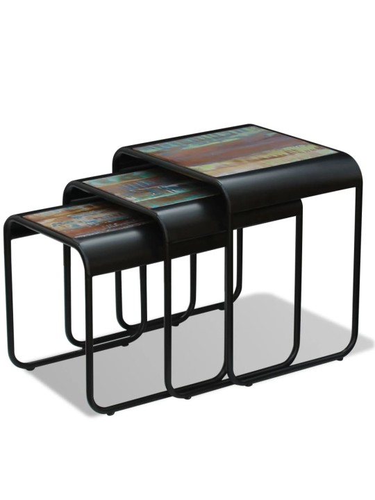 Tři stohovatelné stolky masivní recyklované dřevo