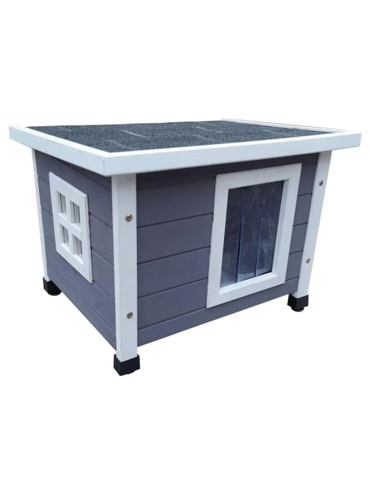 @Pet Venkovní domeček pro kočky 57 x 45 x 43 cm dřevo šedý a bílý