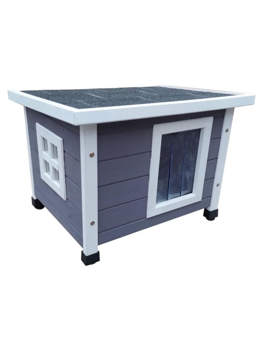 @Pet Venkovní domeček pro kočky XL 68,5x54x51,5 cm dřevo šedý a bílý