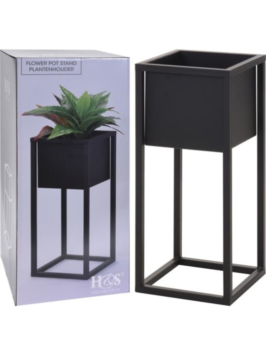 H&S Collection Květináč na stojanu kov černý 50 cm