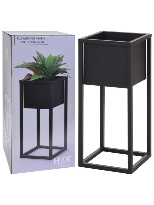 H&S Collection Květináč na stojanu kov černý 50 cm