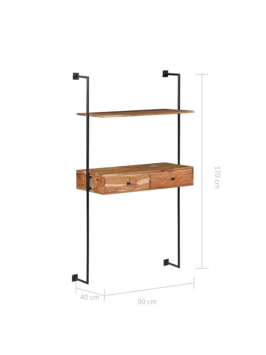 Nástěnný psací stůl 90 x 40 x 170 cm masivní akáciové dřevo