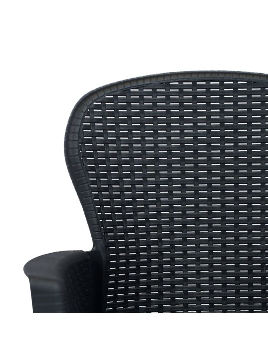Zahradní židle 2 ks + podušky antracitové plast ratanový vzhled