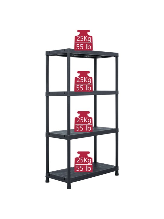 Skladový regál černý 100 kg 60 x 30 x 138 cm plastový