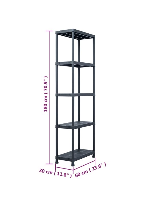Skladový regál černý 125 kg 60 x 30 x 180 cm plastový