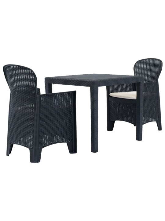 3dílný bistro set antracitový plastový ratanový vzhled