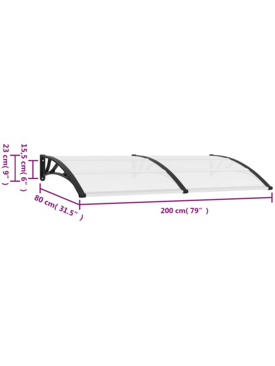 Vchodová stříška černá a průhledná 200 x 75 cm polykarbonát