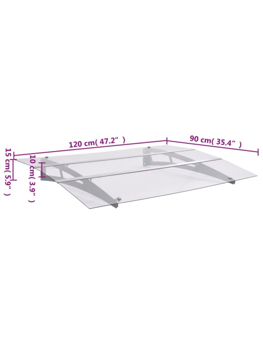 Vchodová stříška stříbrná a průhledná 120 x 90 cm polykarbonát