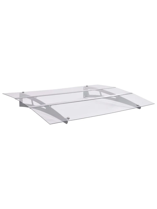 Stříška na dveře stříbrná a průhledná 150x90 cm PET