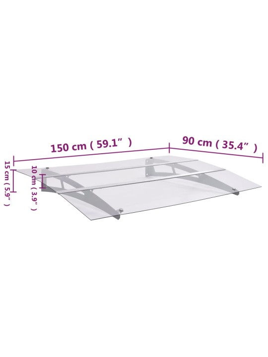 Stříška na dveře stříbrná a průhledná 150x90 cm PET