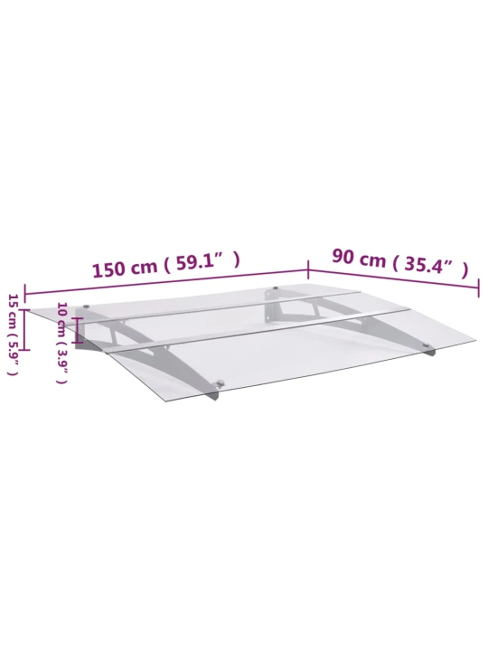 Stříška na dveře stříbrná a průhledná 150x90 cm PET
