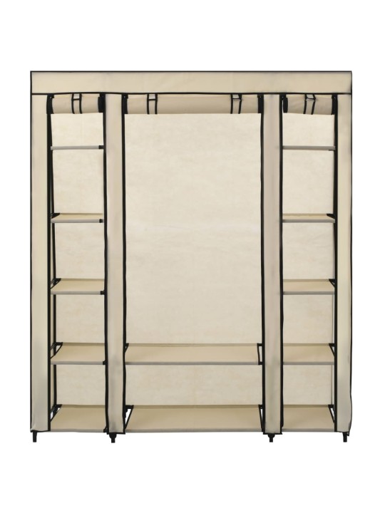 Šatní skříň s přihrádkami a tyčemi krémová 150x45x176 cm textil