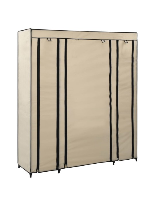 Šatní skříň s přihrádkami a tyčemi krémová 150x45x176 cm textil