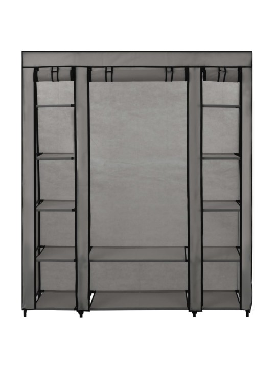 Šatní skříň s přihrádkami a tyčemi šedá 150x45x176 cm textil