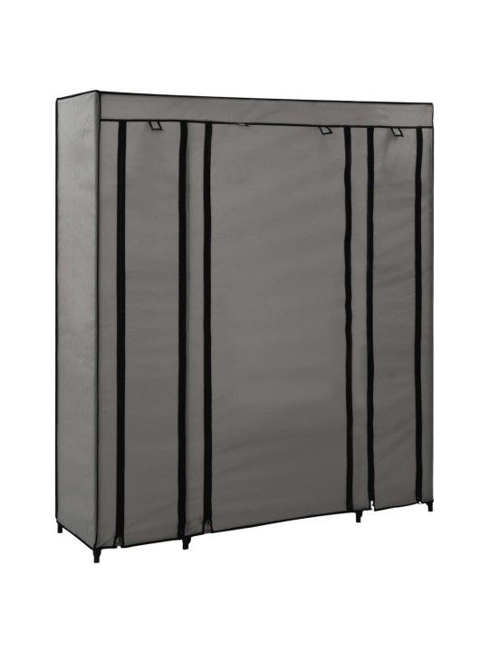 Šatní skříň s přihrádkami a tyčemi šedá 150x45x176 cm textil
