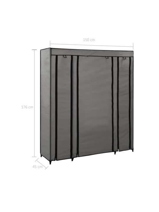 Šatní skříň s přihrádkami a tyčemi šedá 150x45x176 cm textil