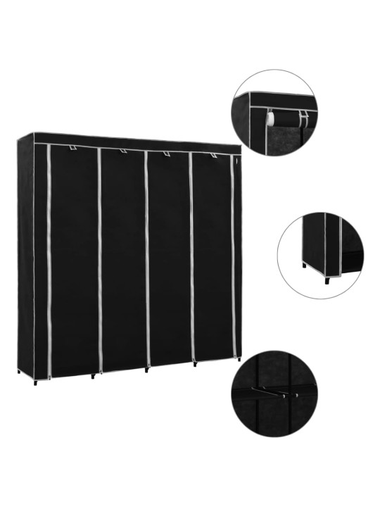 282445 Wardrobe with 4 Compartments Black 175x45x170 cm