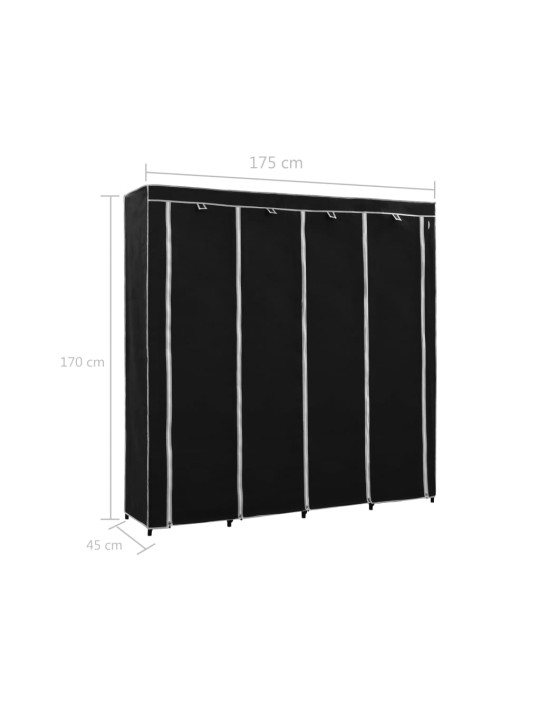282445 Wardrobe with 4 Compartments Black 175x45x170 cm