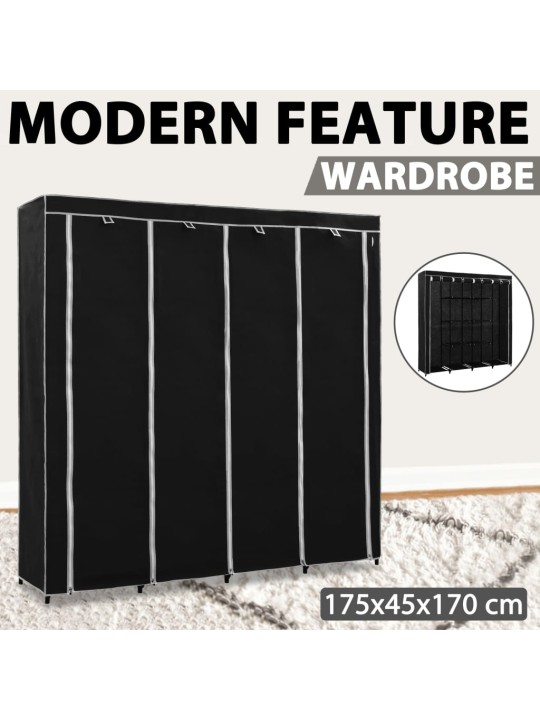 282445 Wardrobe with 4 Compartments Black 175x45x170 cm