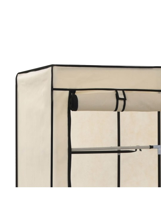 Šatní skříň s přihrádkami a tyčemi krémová 150x45x175 cm textil