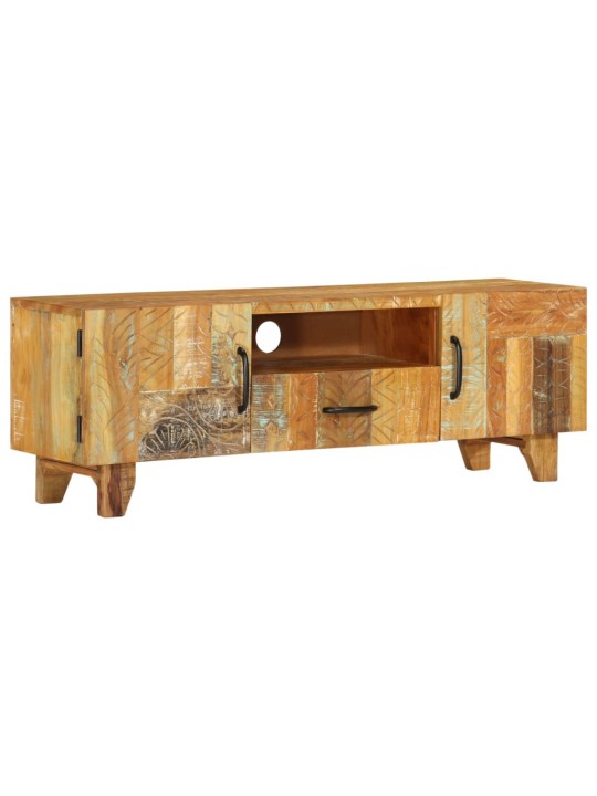 Ručně vyřezávaná TV skříň 120x30x40cm masivní recyklované dřevo