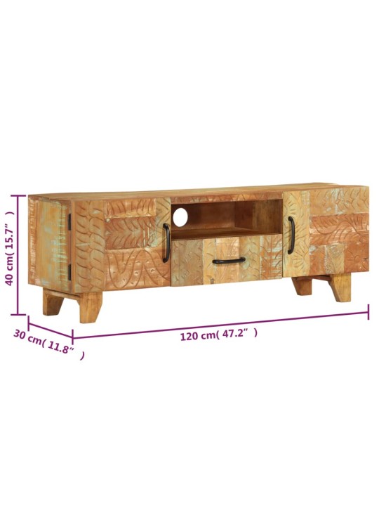 Ručně vyřezávaná TV skříň 120x30x40cm masivní recyklované dřevo