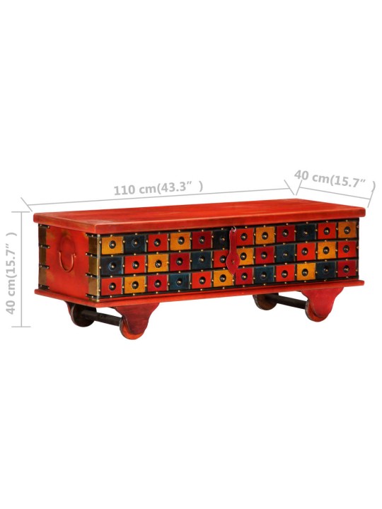 Úložný box červený 110 x 40 x 40 cm masivní akáciové dřevo