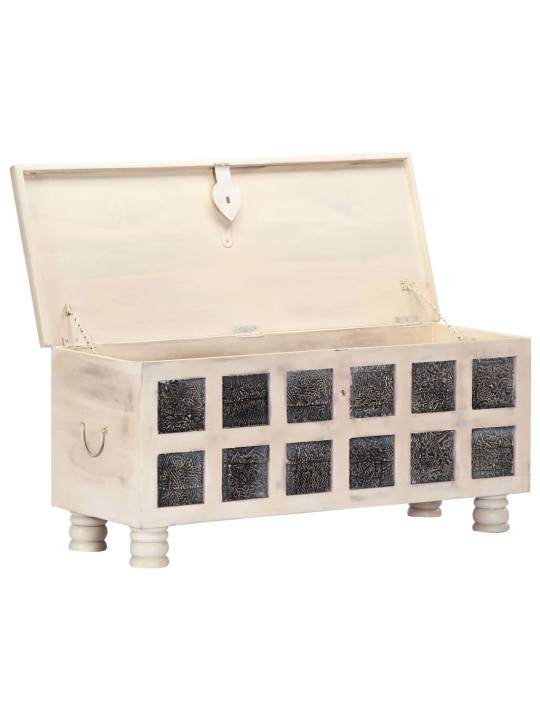 Úložný box bílý 110 x 40 x 45 cm masivní akáciové dřevo