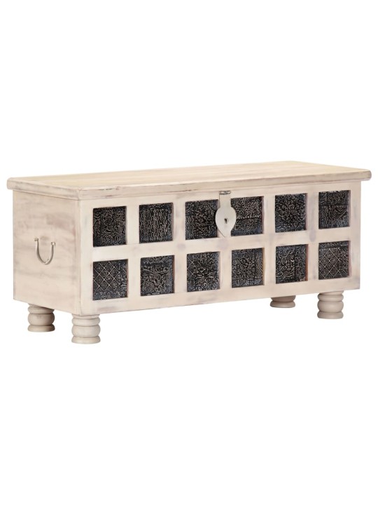 Úložný box bílý 110 x 40 x 45 cm masivní akáciové dřevo