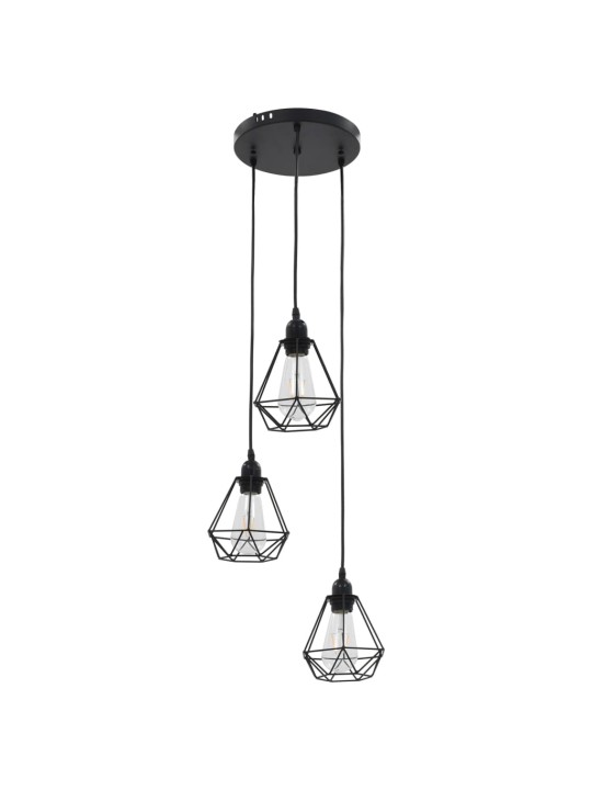 Stropní lampa s diamantovým designem černá 3 x žárovka E27