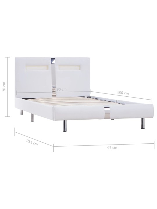 Rám postele s LED světlem bílý umělá kůže 90 x 200 cm
