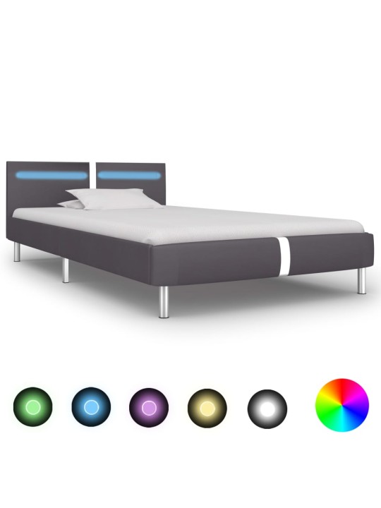 Rám postele s LED šedý umělá kůže 90 x 200 cm