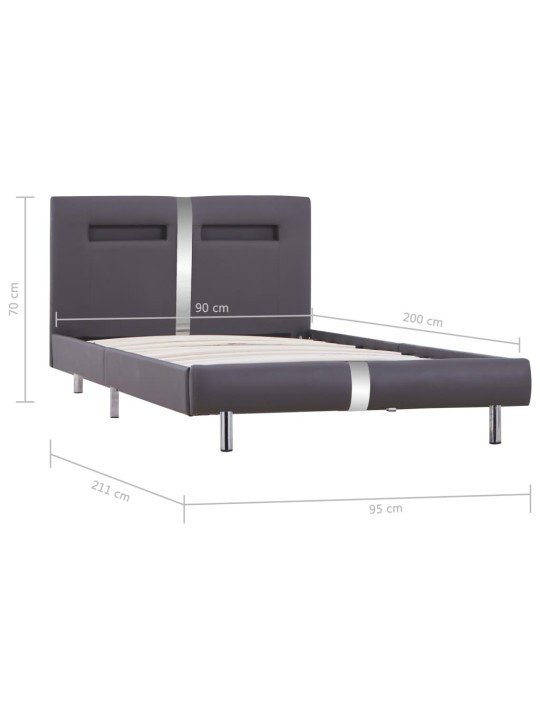 Rám postele s LED šedý umělá kůže 90 x 200 cm