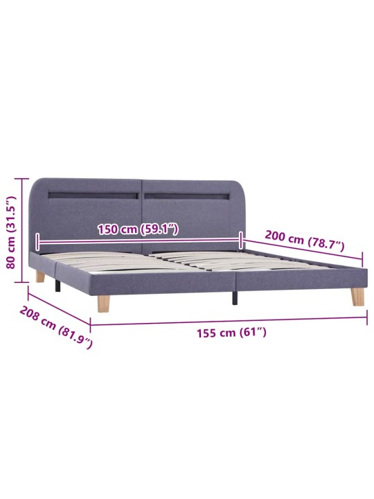 Rám postele s led bez matrace světle šedá látka 150x200 cm