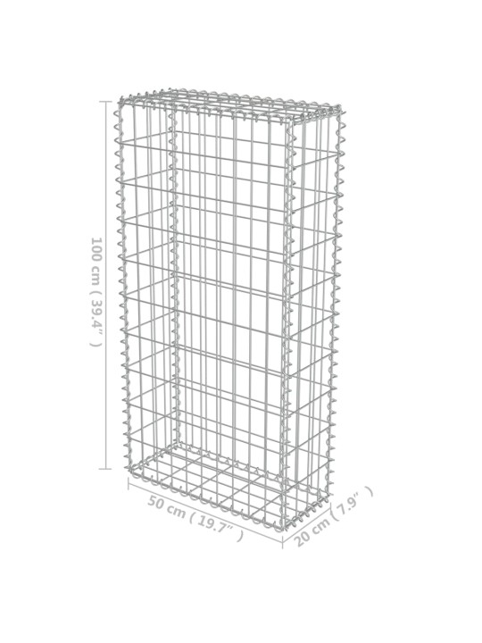 Gabionová zeď s kryty z pozinkované oceli 50 x 20 x 100 cm