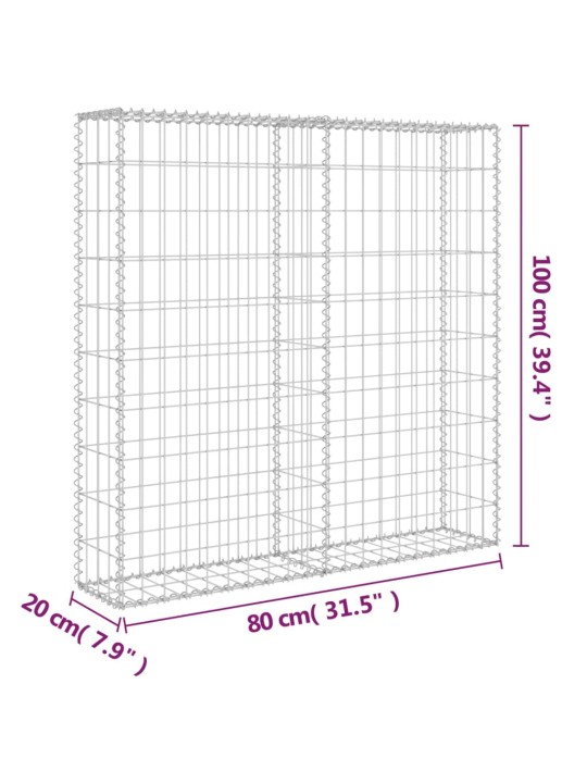 Gabionová zeď s kryty z pozinkované oceli 80 x 20 x 100 cm